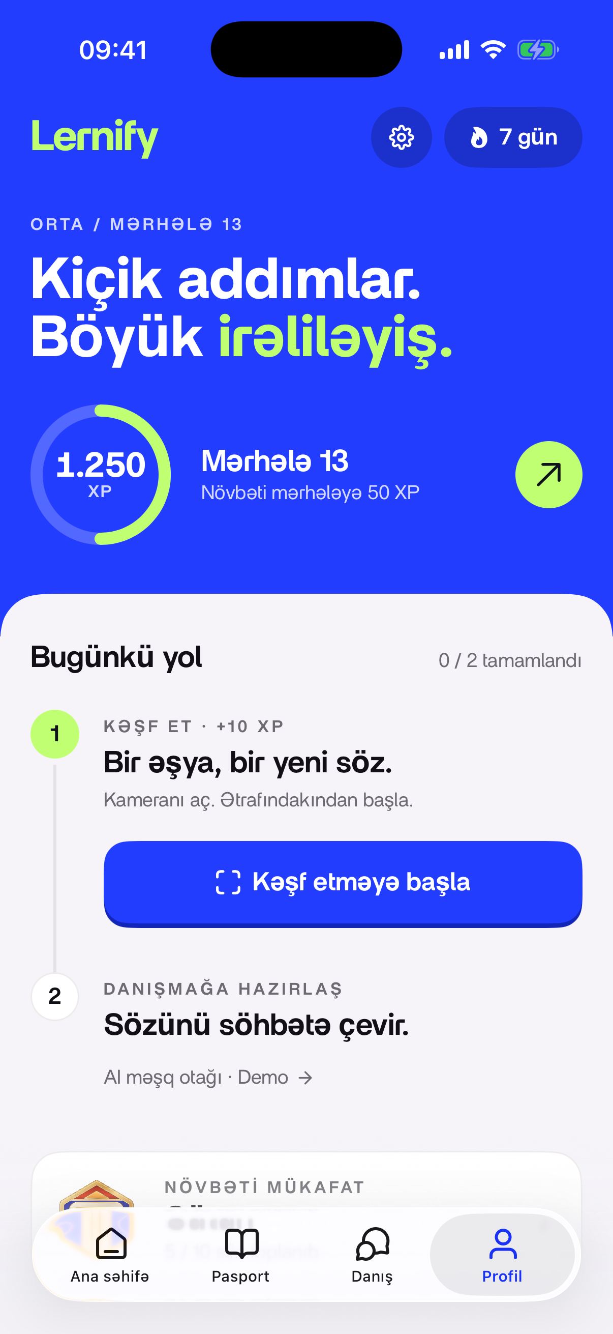Profil və proqres ekranı