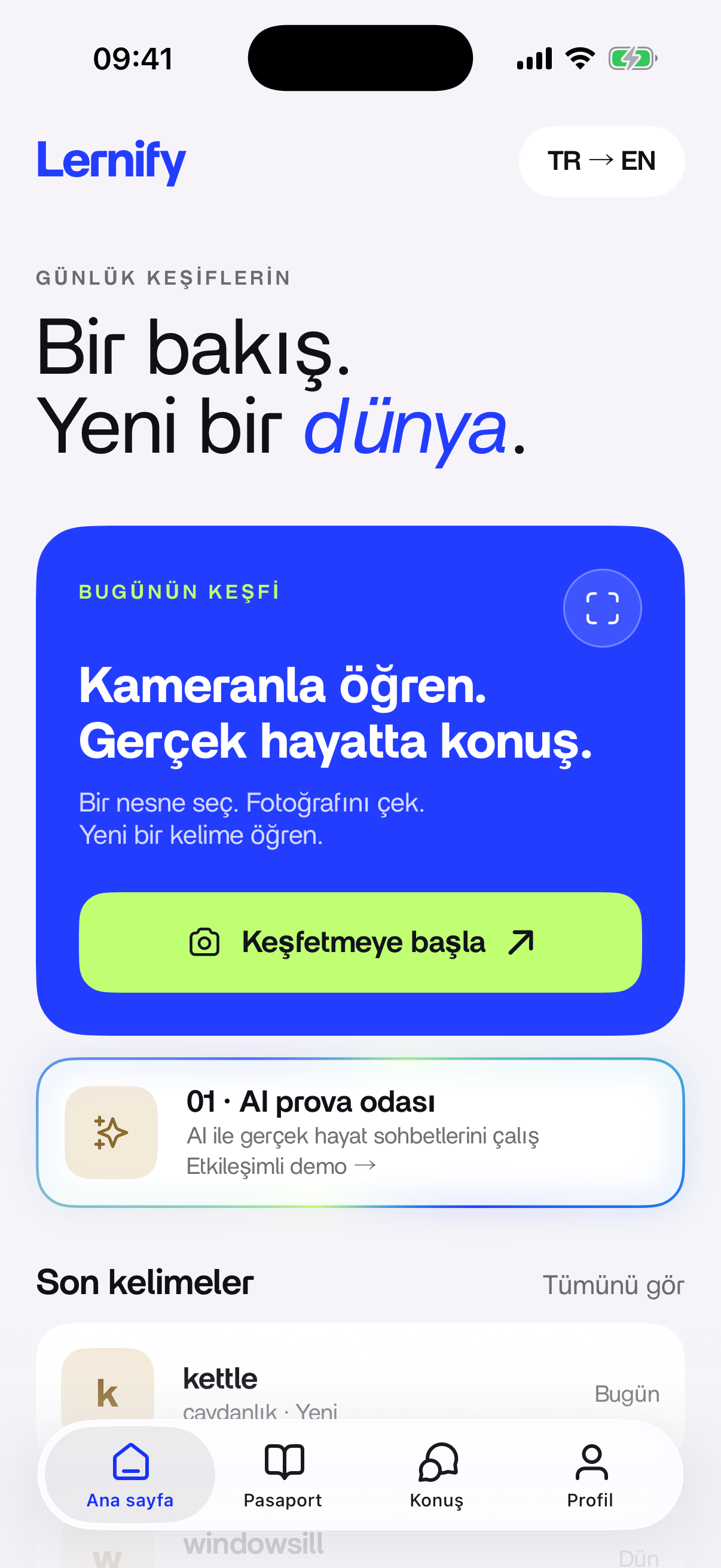 Lernify uygulamasının ana sayfası